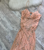Ndyad Spaghetti Strap Sheath Chiffon Beaded Long Prom Dresses, Peach Formal Evening Dresses HZ1024