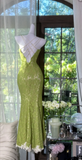 Ndyad Spaghetti Strap Mermaid Lace Long Prom Dresses, Green Formal Evening Dresses HZ1024
