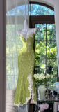 Ndyad Spaghetti Strap Mermaid Lace Long Prom Dresses, Green Formal Evening Dresses HZ1024