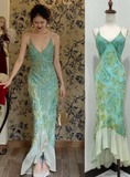 Ndyad Spaghetti Straps Sheath Beaded Chiffon Long Prom Dresses??Gradient Blue Formal Evening Gowns HZ1024