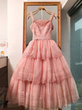 Ndyad Strap Ball Gown Lace Prom Dresses, Pink Birthday Dresses HZ1024