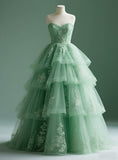 Ndyad Sweetheart Neck A-Line Tulle Long Prom Dresses, Sweet Green 16 Dress HZ1024
