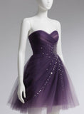Ndyad Sweetheart Neck A-Line Tulle Short Prom Dresses, Dark Purple Homecoming Dresses HZ1024