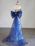 Ndyad Tulle Sequin Silver Long Prom Dress, Strapless Long Party Dress HZ1024