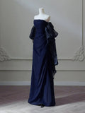 Ndyad Satin Sheath Long Prom Dress, Dark Blue Long Evening Dress HZ1024