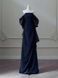 Ndyad Satin Sheath Long Prom Dress, Dark Blue Long Evening Dress HZ1024