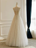 Ndyad Tulle Lace Sequin Light Champagne Simple Wedding Dresses HZ1024