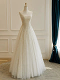 Ndyad Tulle Lace Sequin Light Champagne Simple Wedding Dresses HZ1024