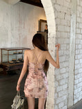 Ndyad slim backless camisole hip skirt with butterfly print HZ1024