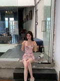 Ndyad slim backless camisole hip skirt with butterfly print HZ1024