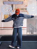 Ndyad lapel striped long-sleeved half-zip sweater HZ1024