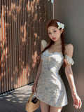 Evafashion blue floral A-line V-neck dress HZ1024
