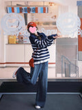 Ndyad lapel striped long-sleeved half-zip sweater HZ1024