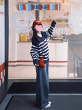 Ndyad lapel striped long-sleeved half-zip sweater HZ1024