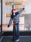 Ndyad lapel striped long-sleeved half-zip sweater HZ1024