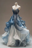 Ndyad V-neck Tulle Long Prom Dress, Unique Quinceanera Dresses HZ1024