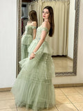 Ndyad A-Line Sweetheart Neck Off Shoulder Tulle Lace Long Prom Dress,Formal Evening Dress HZ1024