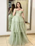 Ndyad A-Line Sweetheart Neck Off Shoulder Tulle Lace Long Prom Dress,Formal Evening Dress HZ1024