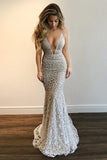 Ndyad Gorgeous V-Neck Prom Party Gowns Lace Mermaid Evening Gowns HZ1024