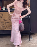 Ndyad Satin Square Neck Ruffle Sleeveless Dress HZ1024