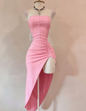Ndyad Burgundy Strapless Party Dress Bodycon Satin Short Evening Gowns Sexy Birthday Dresses HZ1024