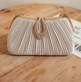 Ndyad Champagne Wedding Bag Sparkly Pleated Banquet Party Handbag HZ1024