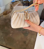 Ndyad Champagne Wedding Bag Sparkly Pleated Banquet Party Handbag HZ1024