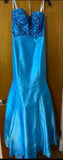 Ndyad Strapless Mermaid Long Prom Dresses Satin Blue Evening Gowns HZ1024