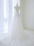Ndyad Off Shoulder White Tulle Flower Long Prom Dress, Blue Long Formal Dress HZ1024