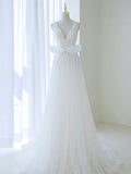 Ndyad Off Shoulder White Tulle Flower Long Prom Dress, Blue Long Formal Dress HZ1024