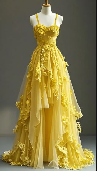 Ndyad Fairytale A-line Hi-Lo Prom Dress for Masquerade ?Tulle&Lace Applique Spaghetti Strap Evening Dress HZ1024