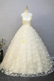 Ndyad Halter Neckline Tulle Floor Length Prom Dress, off-white A-Line Evening Formal Dress HZ1024