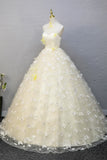 Ndyad Halter Neckline Tulle Floor Length Prom Dress, off-white A-Line Evening Formal Dress HZ1024